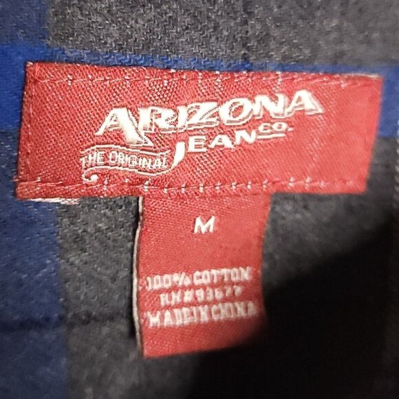 Arizona Mens Blue White Plaid Flannel Button Down Medium - Picture 4 of 5